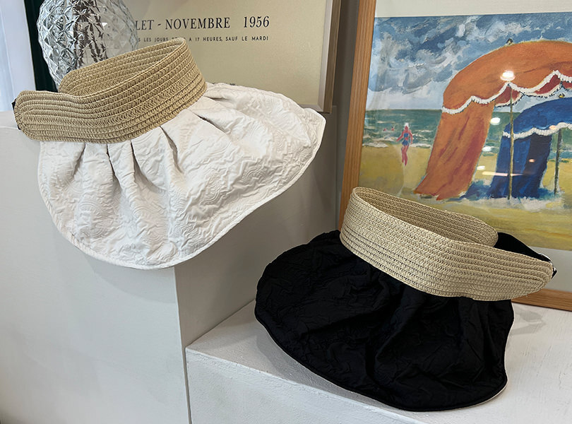 러블리엠보썬캡 여성 모자 밀짚 왕골 휴가 여행 여름